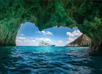 Manu Motor Yacht based in Zakynthos, Greece, a fantastic local crew of two, the ideal yacht for island-hopping and cruising inside the caves - High Point Yachting