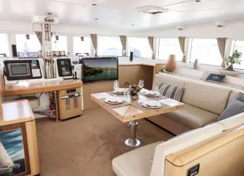 catamaran yacht charter Elvira saloon