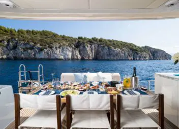 Solitaire Modern Sailing Catamaran Charter Croatia savory brunch - High Point Yachting