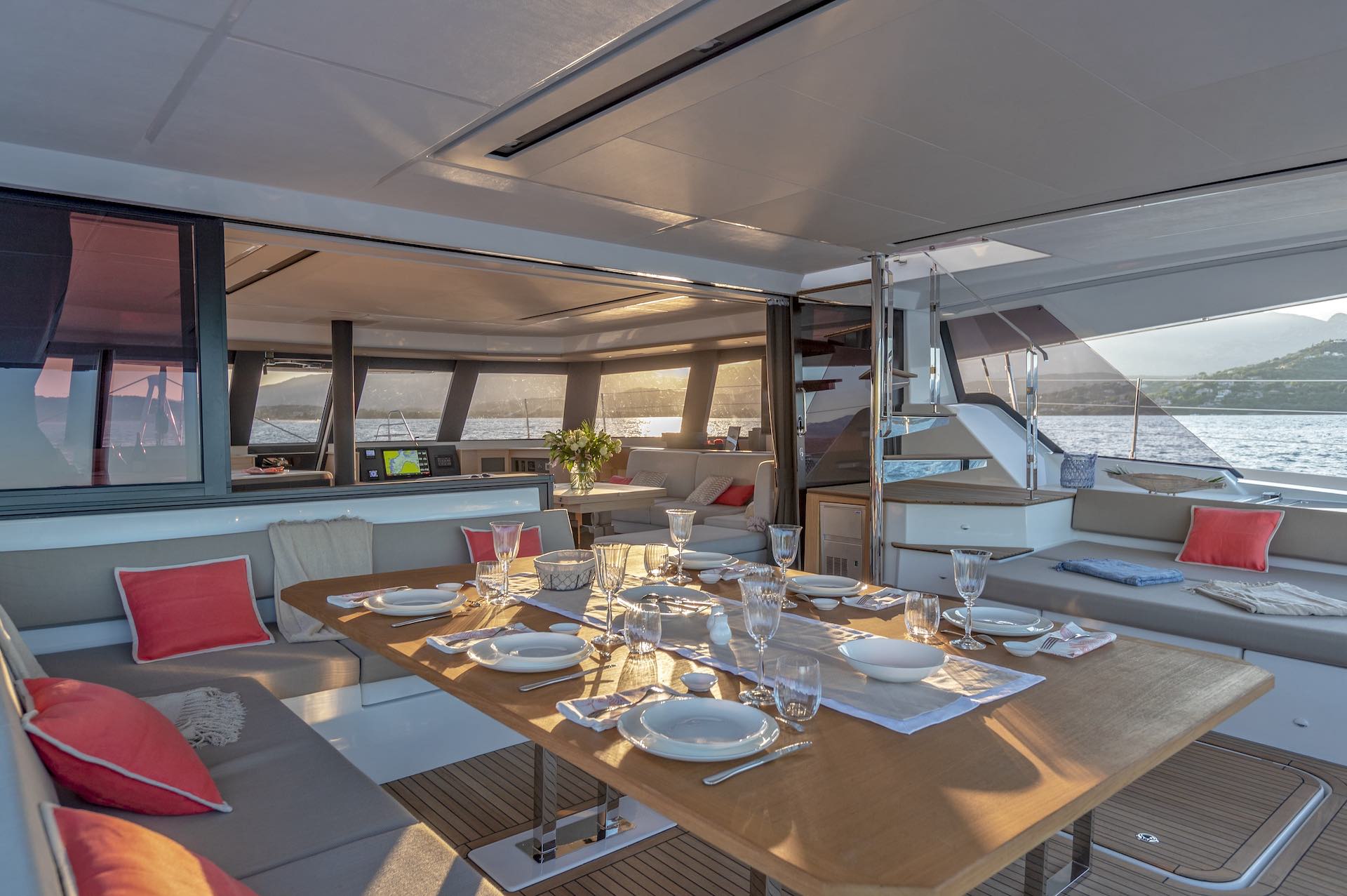 catamaran charter Floramye aft deck